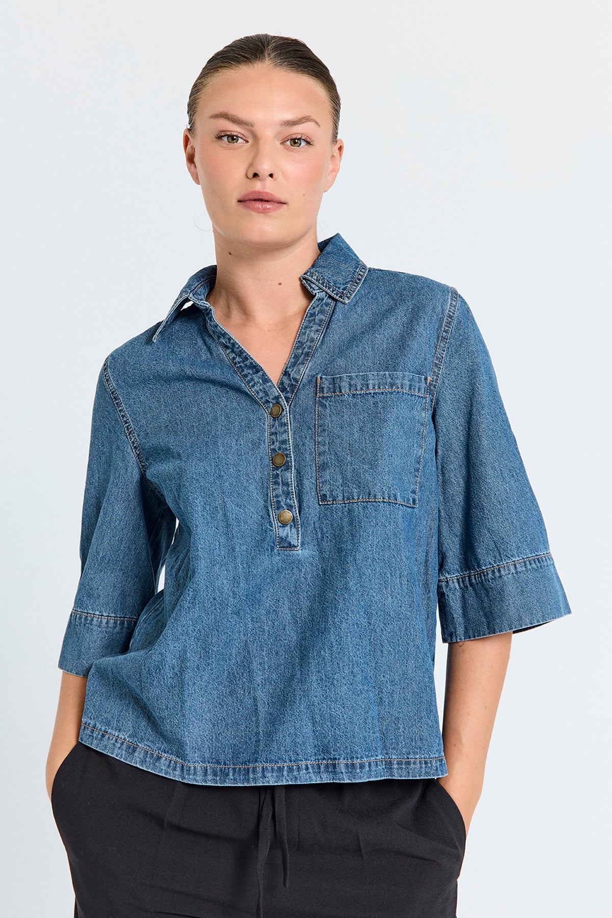 HEVE BOUQUET FLILL BLOUSE ブルー de7ac0c5-9a14-477d-8cf5-