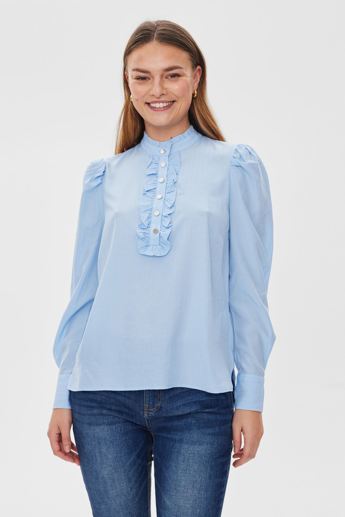 FORFORMO フォルフォルモ Frill Blouse ブルー38 FORFORMO フォルフォルモ Frill Blouse ブルー38 - メルカリ