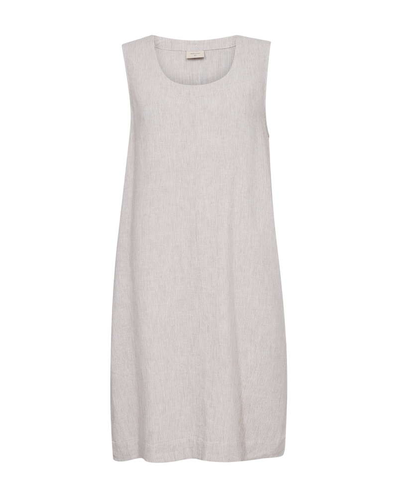 FQLAVA - LINEN DRESS - WHITE AND BROWN