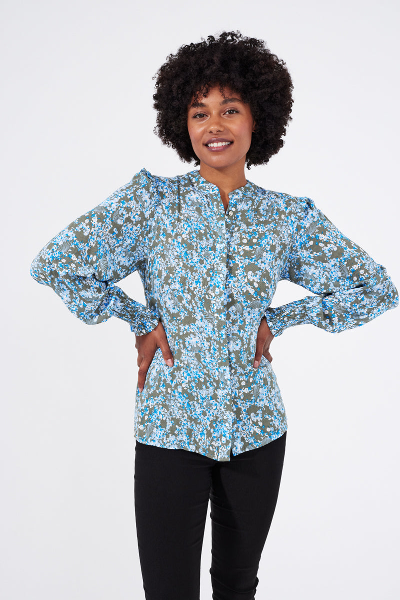 FQADNEY - BLOUSE WITH FRILLS - BLUE