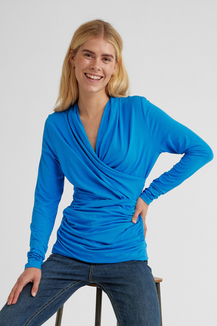 FQYVES - BLOUSE WITH A WRAP EFFECT - BLUE