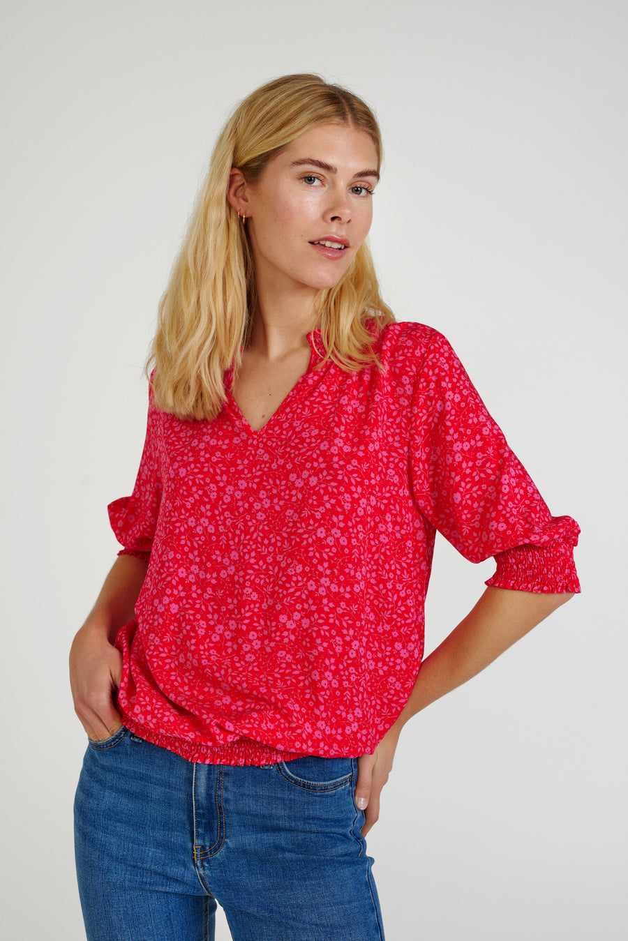 FQADNEY - BLOUSE WITH FLORAL PRINT - RED