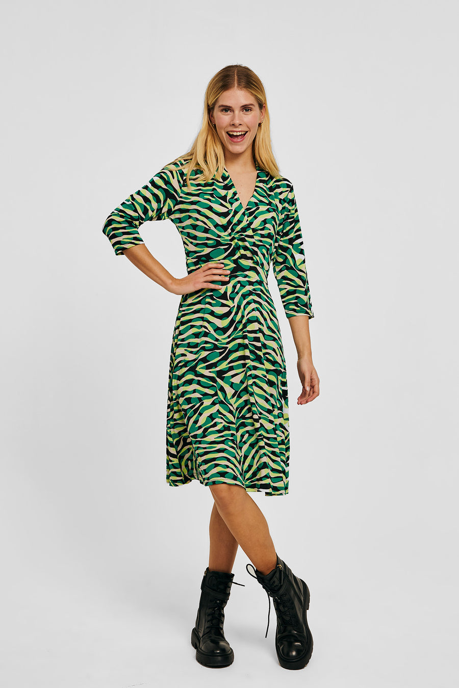 FQYRSA - DRESS WITH THREE-QUARTER SLEEVES - GREEN