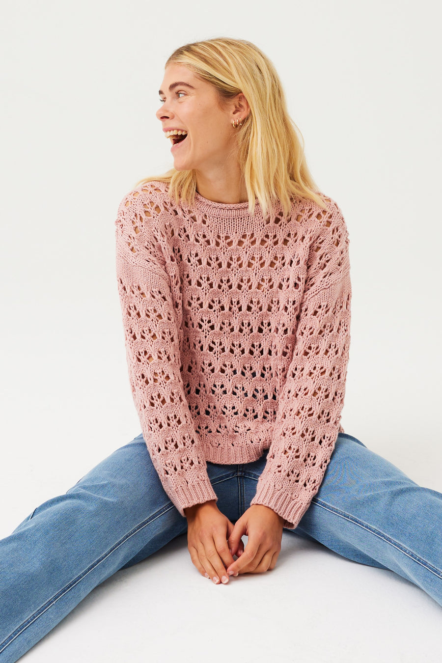 FQCOTLA - PULLOVER WITH HOLE-PATTERN - ROSE