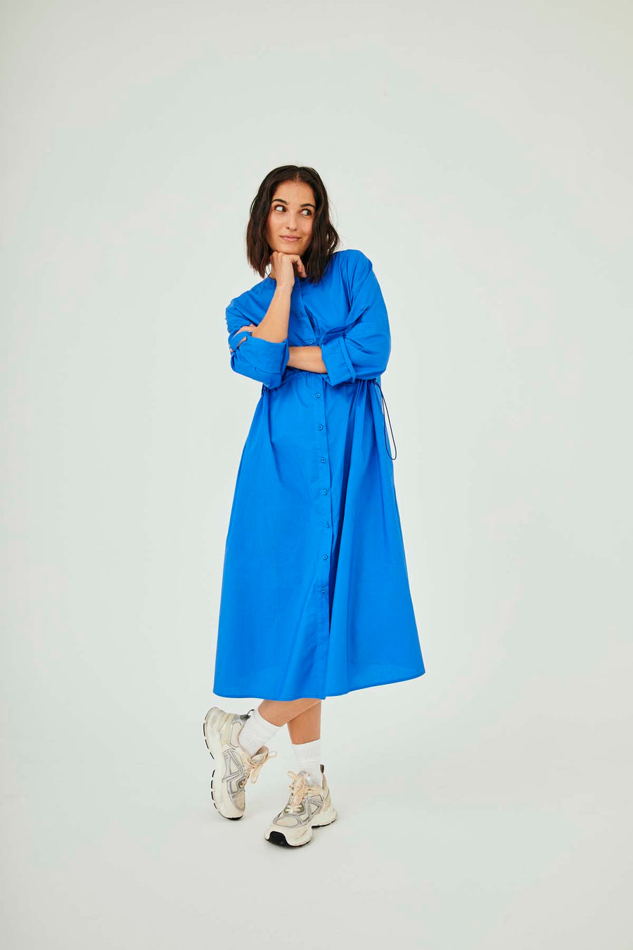 FQMALAY - DRESS WITH ELASTICATED DRAWSTRING - BLUE