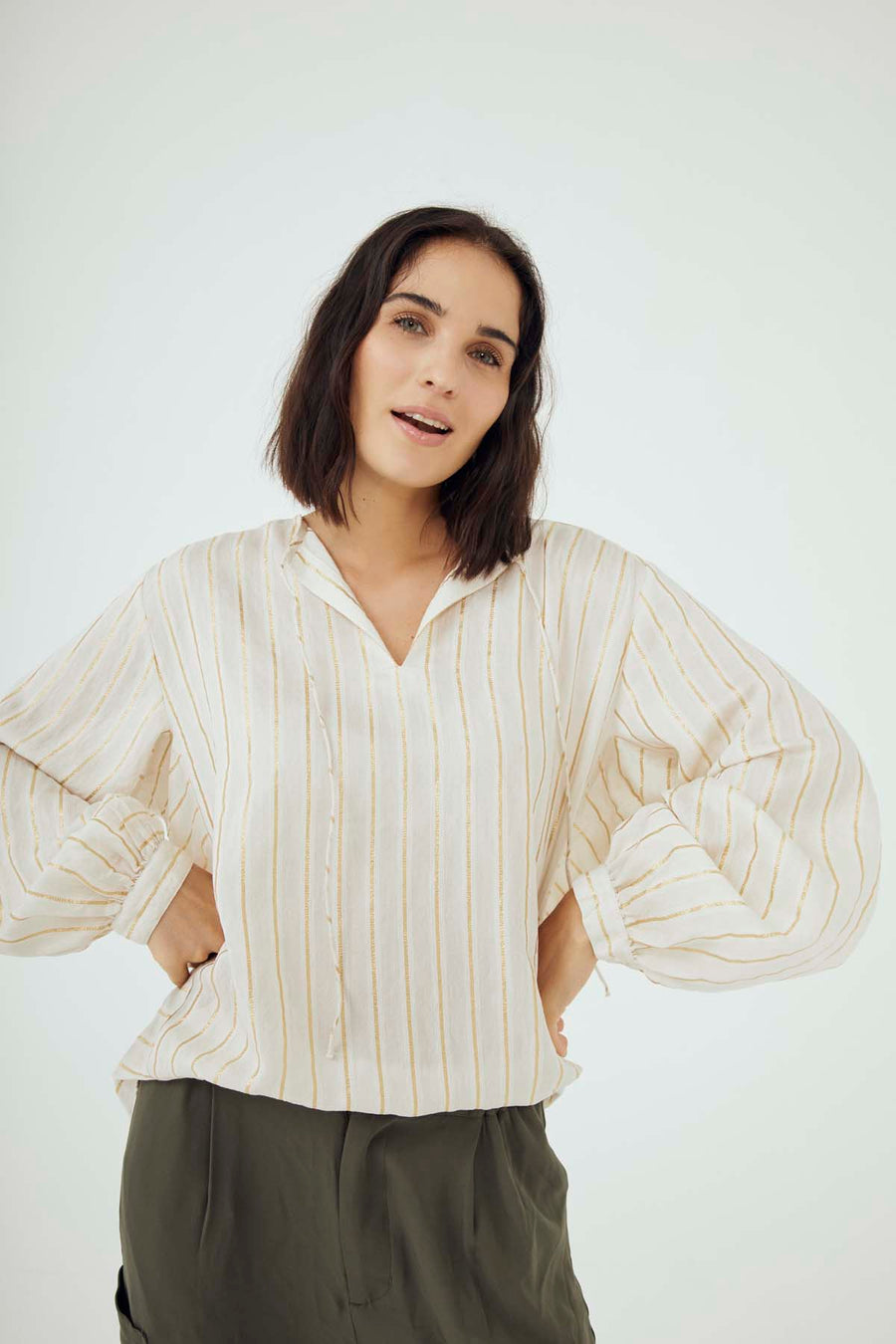 FQSIMI - BLOUSE WITH STRIPES - BEIGE