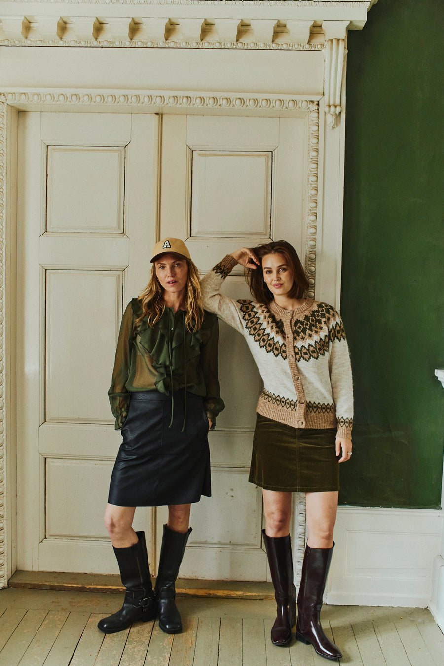 FQNOVALA - CARDIGAN - GREEN AND BEIGE