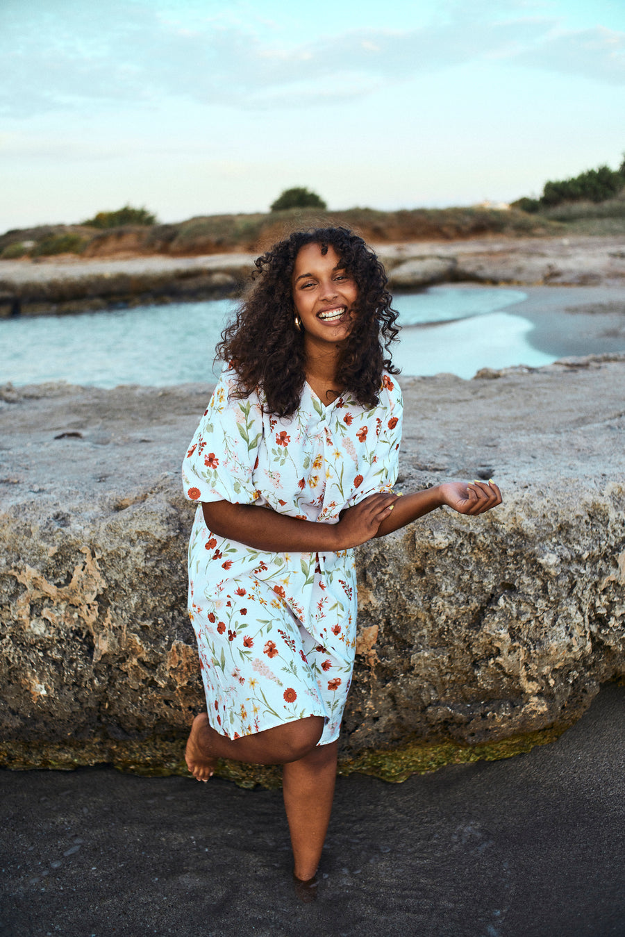 FQMELE - FLORAL DRESS - WHITE