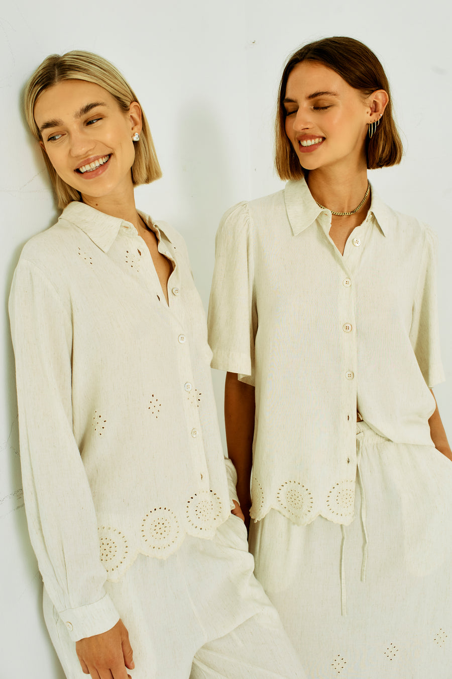 FQLINUS - SHIRT WITH EMBROIDERY ANGLAISE - BEIGE