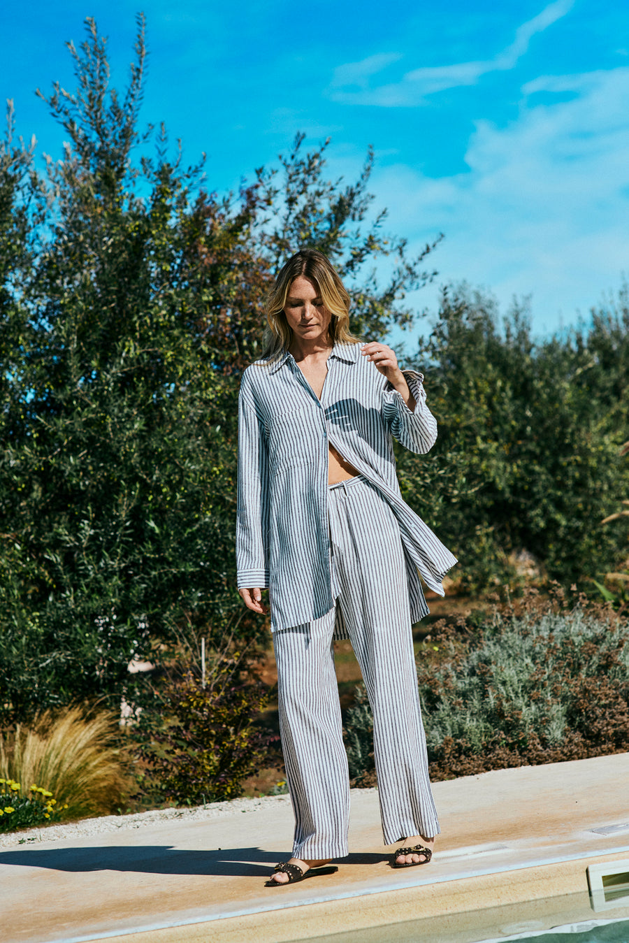 【00’s EURO】Stripe Linen Slacks Freequent LAVISCO striped linen pants