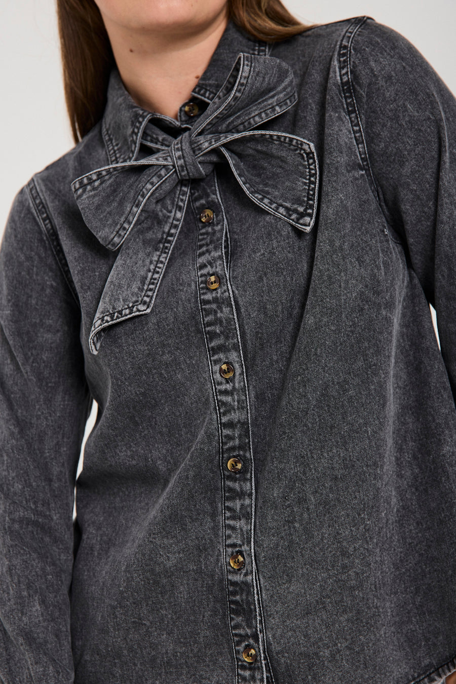 FQLisea - shirt met stropdas - grijs