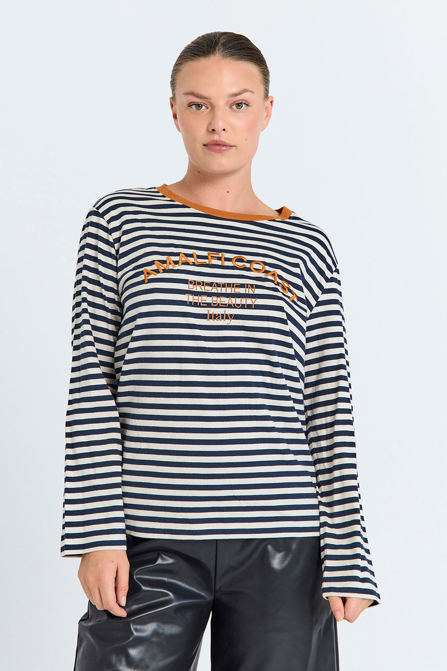 FQJEMMA - T -shirt met lange mouwen - blauw en beige