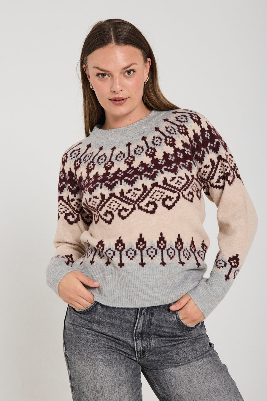 Fqmerla - pullover - grijs en beige