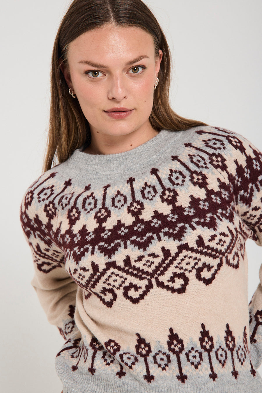 Fqmerla - pullover - grijs en beige