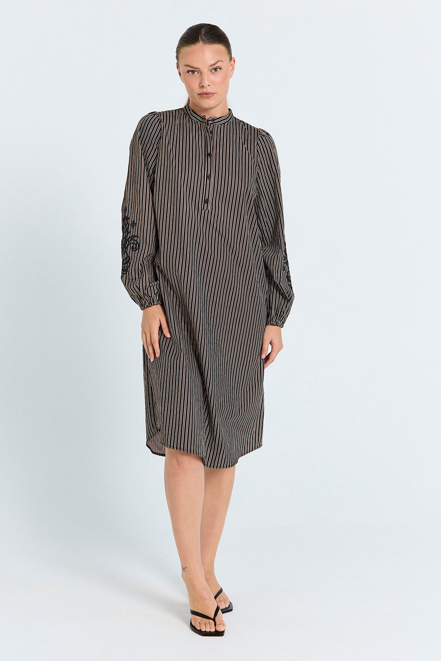 FQJOLIE - STRIPED DRESS - BLACK AND BROWN