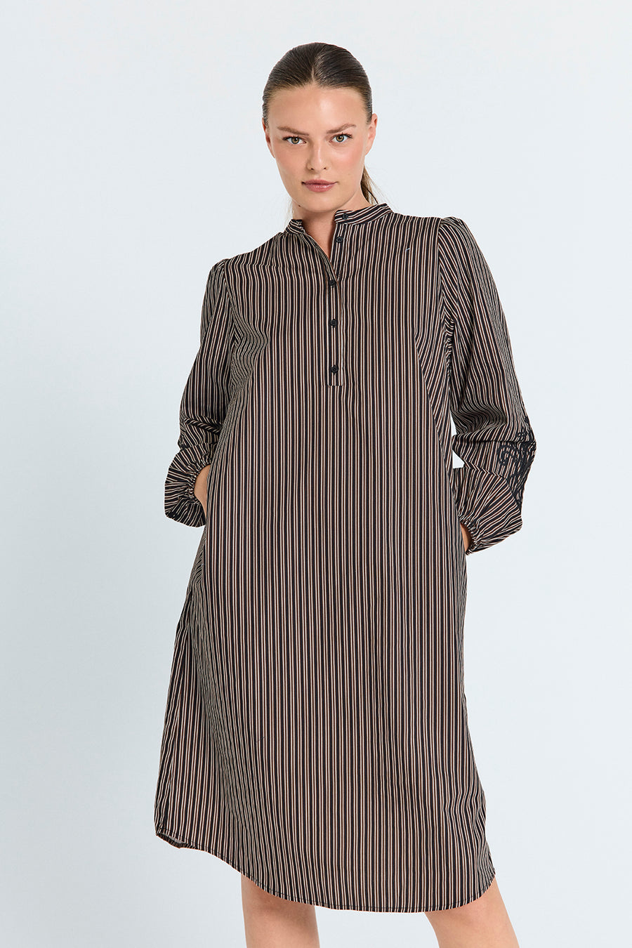 FQJOLIE - STRIPED DRESS - BLACK AND BROWN