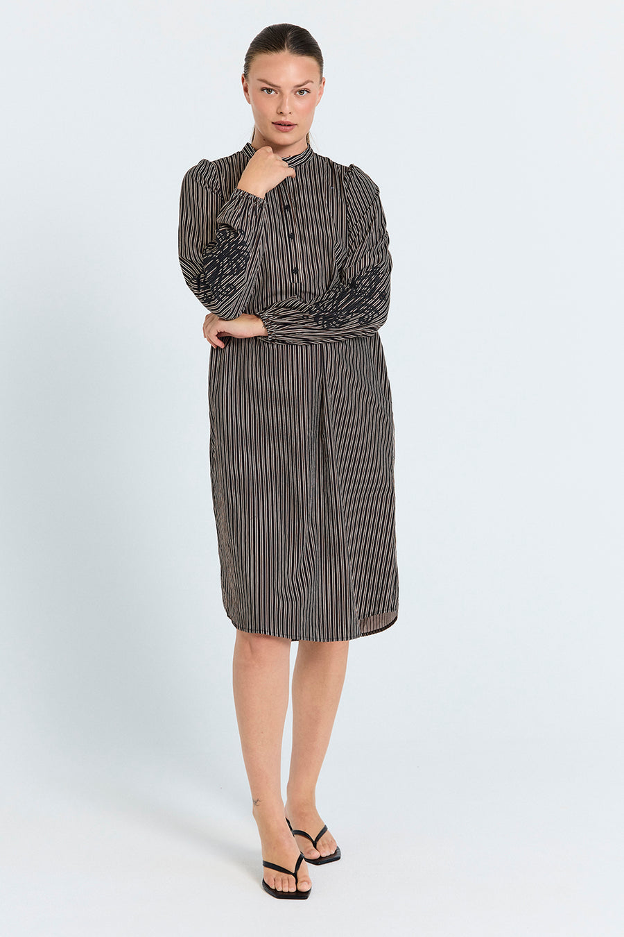 FQJOLIE - STRIPED DRESS - BLACK AND BROWN