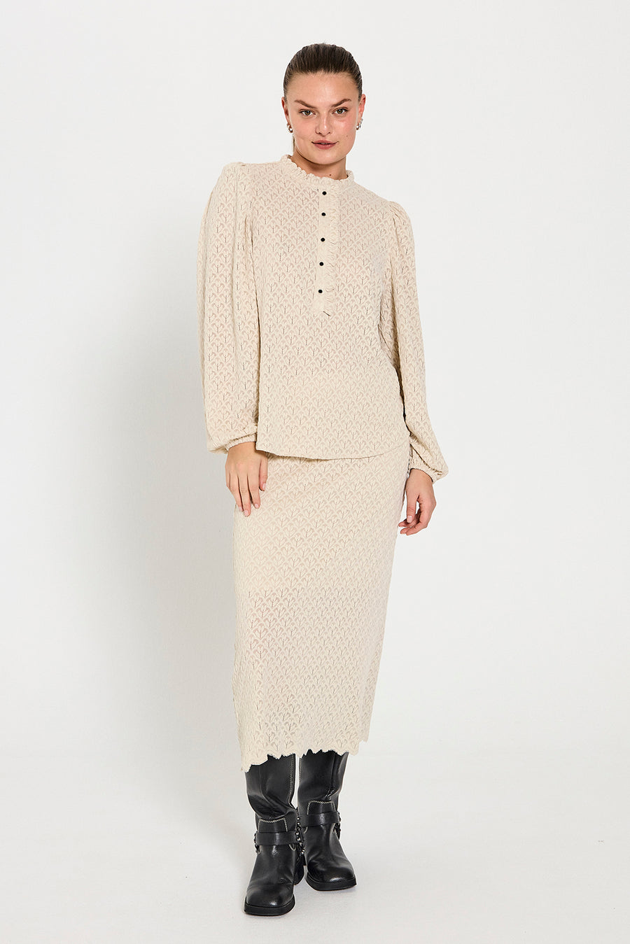 FQRIGGA - BLOUSE WITH LACES - BEIGE