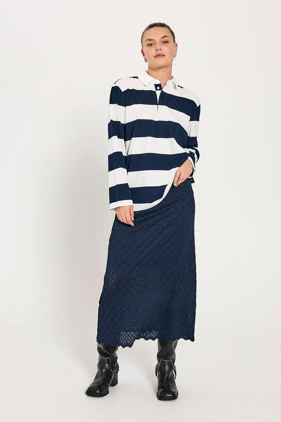 FQNILLA - POLOSHIRT - BLUE OG WHITE