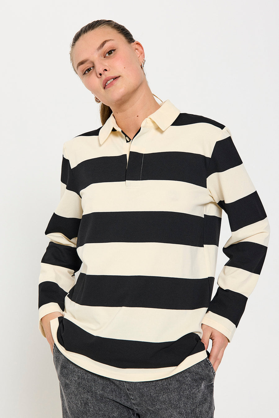 FQNILLA - POLOSHIRT - BLACK AND BEIGE