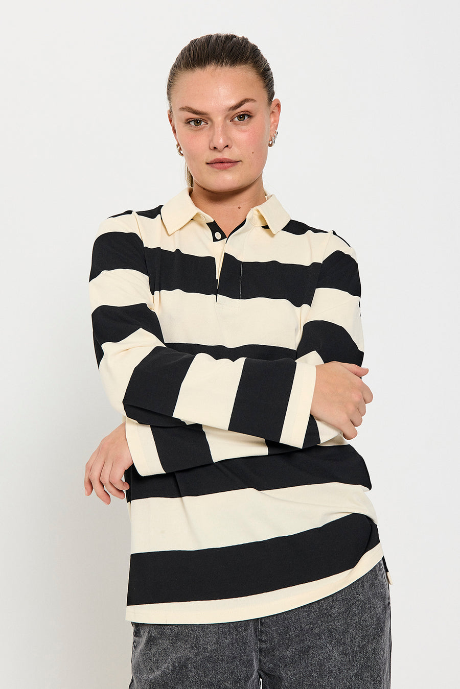 FQNILLA - POLOSHIRT - BLACK AND BEIGE