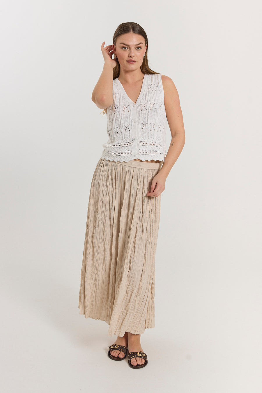 FQNELLO - PLEATED SKIRT - BEIGE
