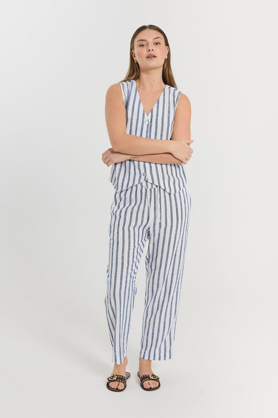 FQLAVISCO - Striped enkelbroeken - Wit en blauw