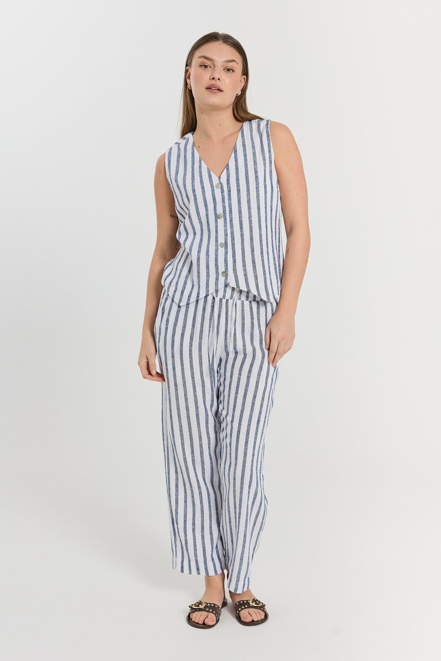 FQLAVISCO - Striped enkelbroeken - Wit en blauw