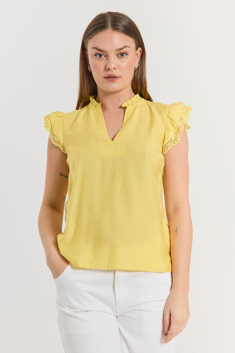 FQLISA - BLOUSE WITH LACE - YELLOW
