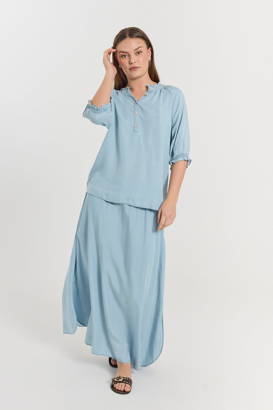 FQCARLY - SKIRT WITH DENIM LOOK - BLUE