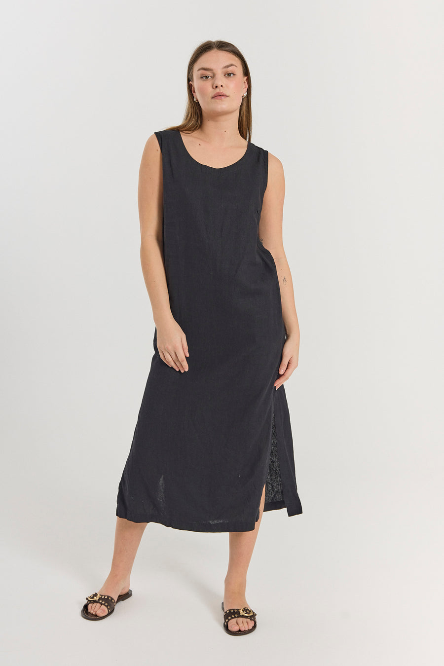 FQLALUNA - LINEN DRESS - BLACK