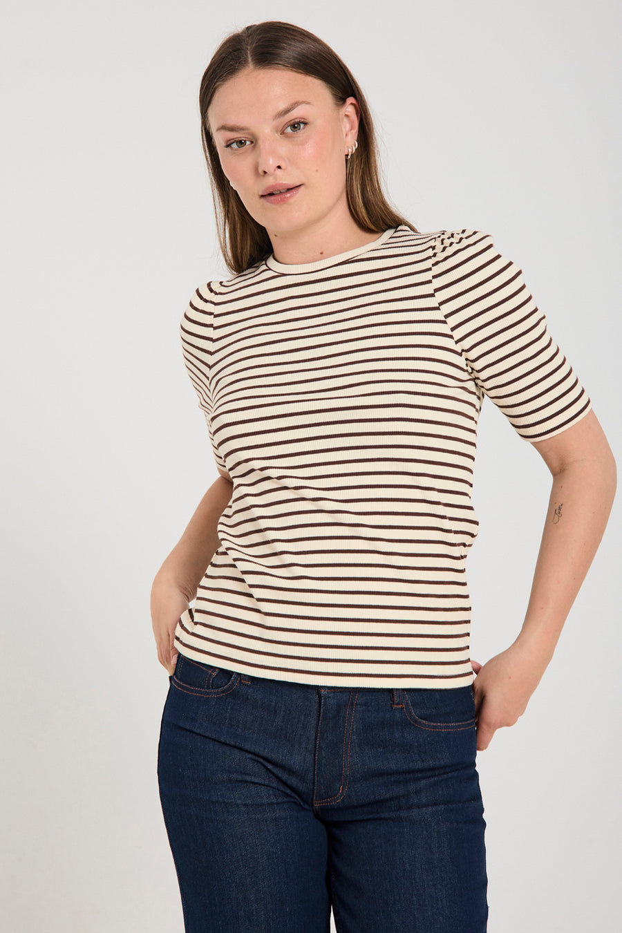 Fqeloisel - gestreepte t -shirt - beige en bruin