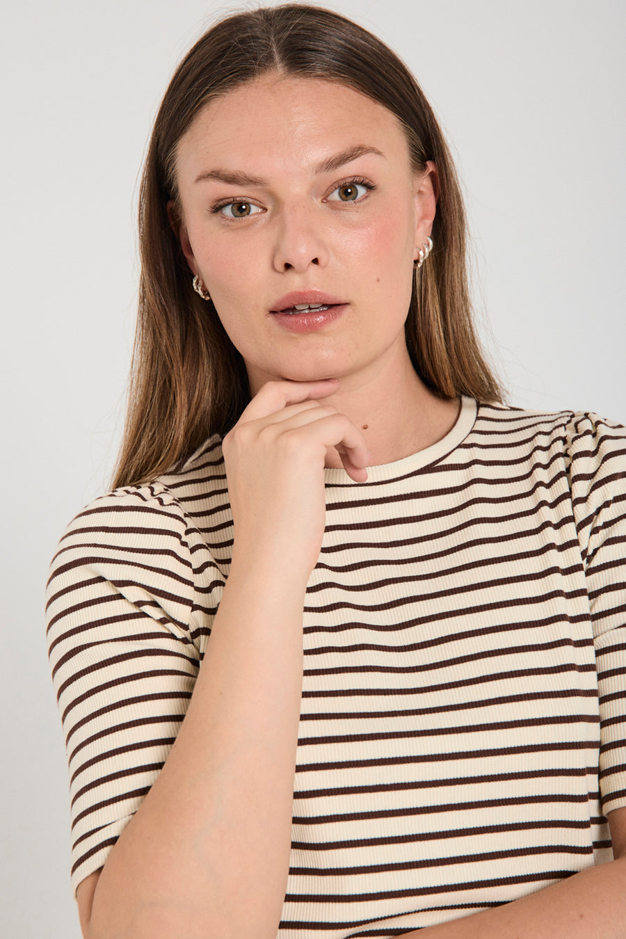 Fqeloisel - gestreepte t -shirt - beige en bruin