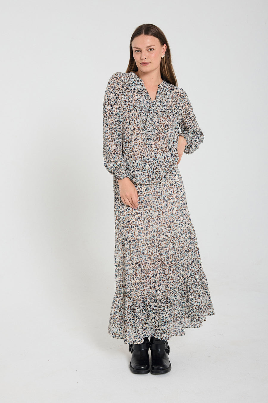 FQSUS - Chiffon -rok met glitterprint - Blauw en beige