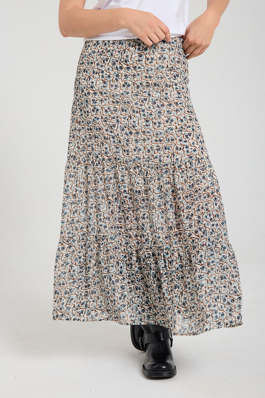 FQSUS - Chiffon -rok met glitterprint - Blauw en beige