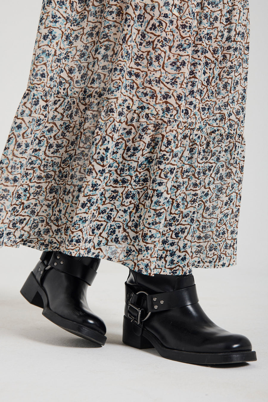 FQSUS - Chiffon -rok met glitterprint - Blauw en beige