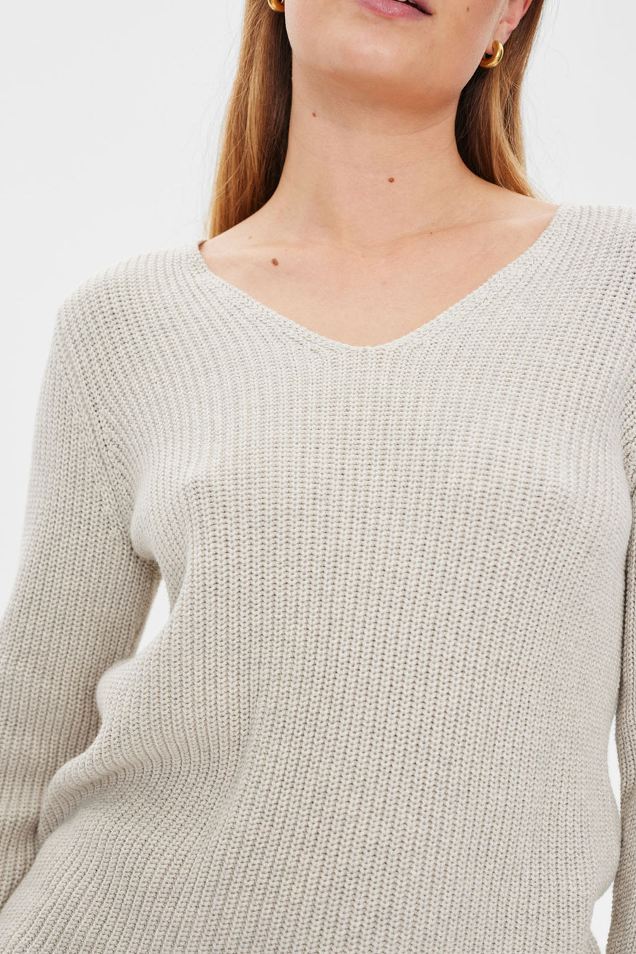 FQELLIS - PULLOVER WITH A V-NECK - BEIGE