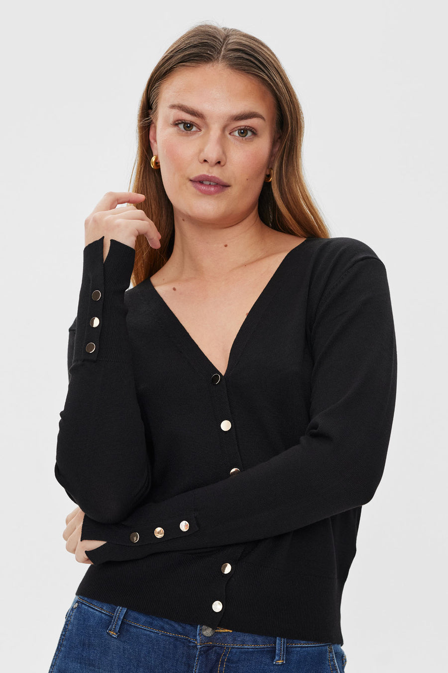FQKATIE - CARDIGAN WITH V-NECK - BLACK