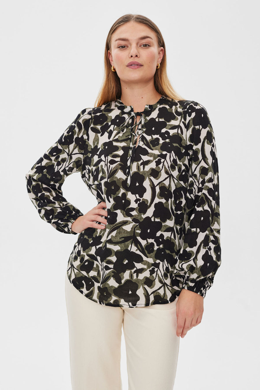 FQADNEY - BLOUSE WITH FLORAL PRINT - GREEN AND BEIGE