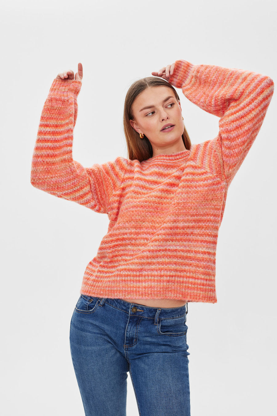 FQPULZY - KNIT PULLOVER WITH STRIPES - ORANGE AND BEIGE
