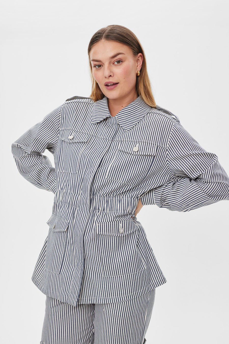 FQMELLA - STRIPED JACKET - BLUE AND WHITE