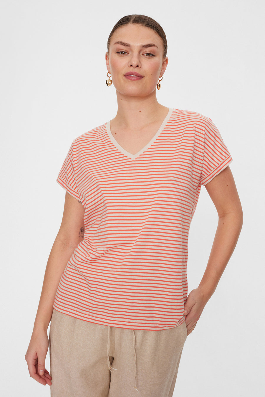 FQMIAN - STRIPED T-SHIRT - RED AND WHITE