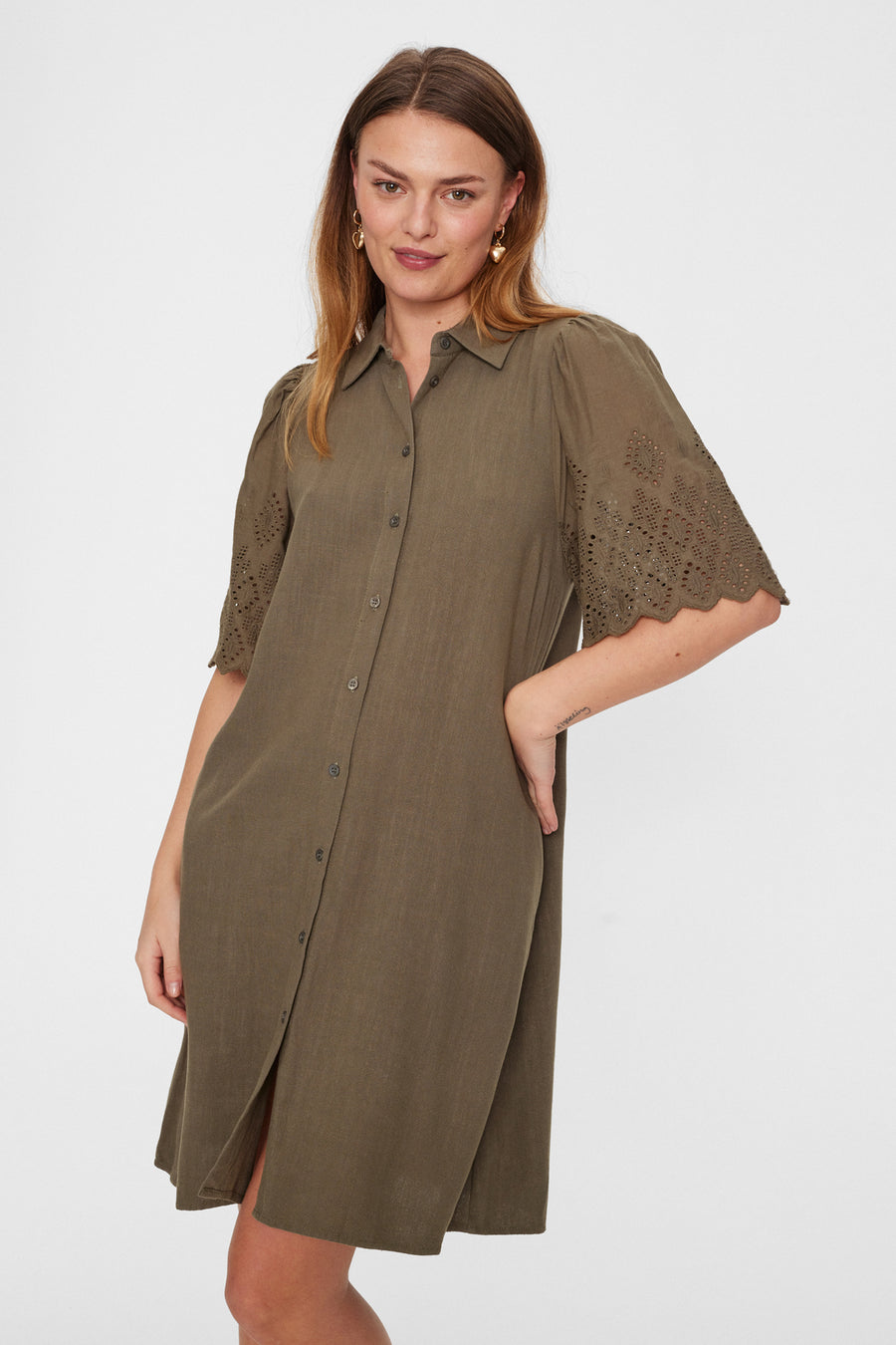 FQLARA - DRESS WITH LACE SLEEVES - GREEN