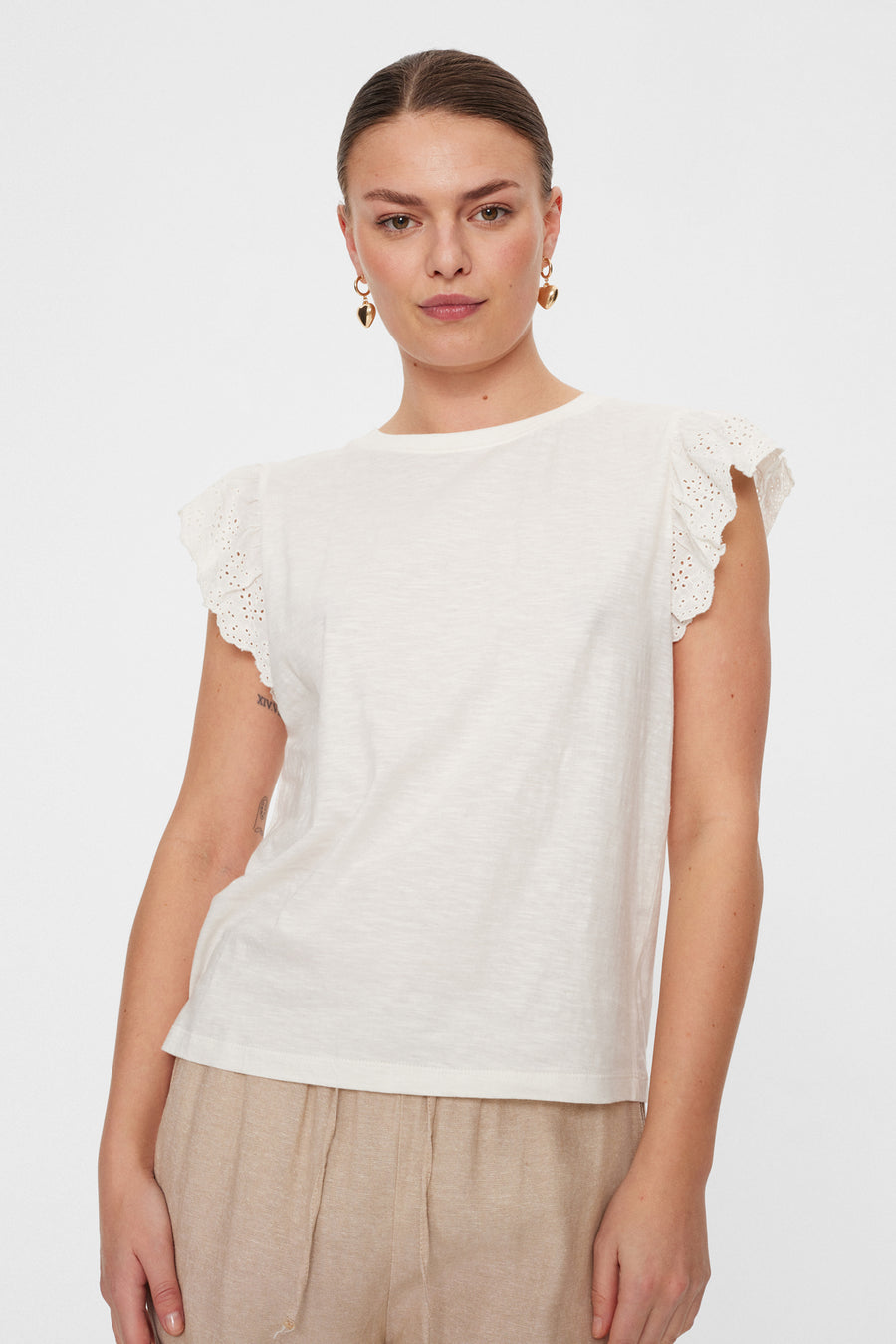 FQAZING - T-SHIRT WITH RUFFLE SLEEVES - WHITE