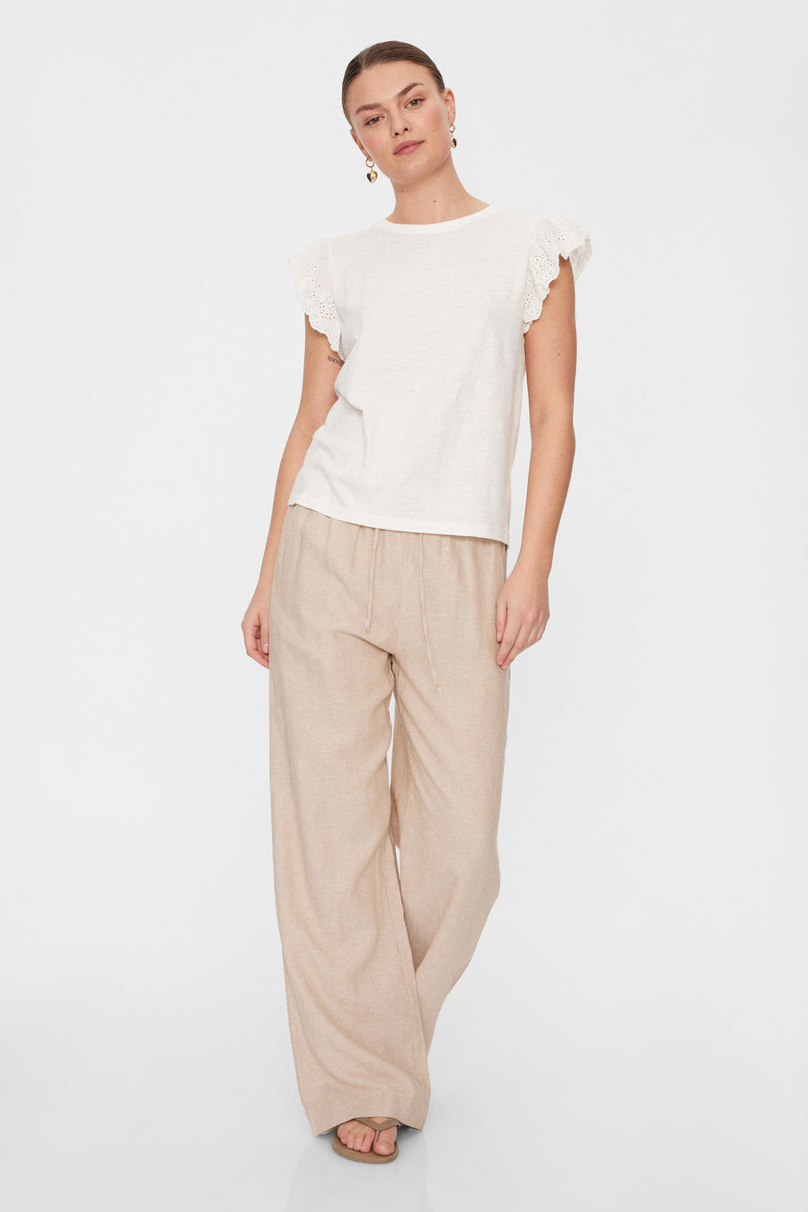FQAZING - T-SHIRT WITH RUFFLE SLEEVES - WHITE