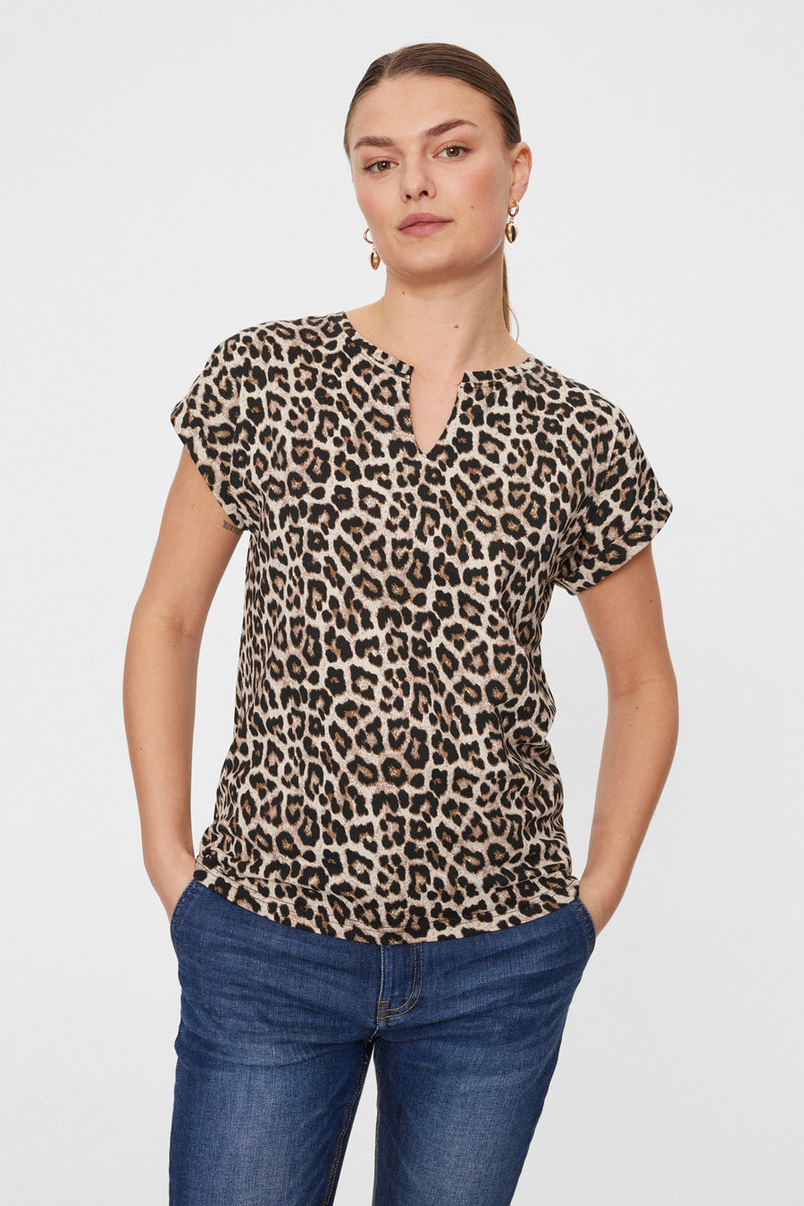 FQVIVA - T-SHIRT WITH LEOPARD PRINT - BEIGE