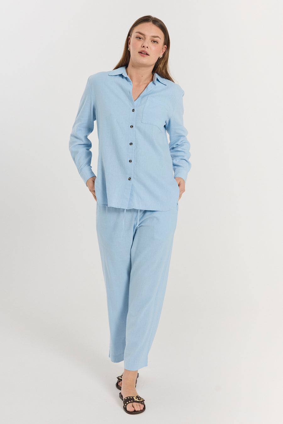 FQLAVA - 7/8 LINEN PANTS - BLUE