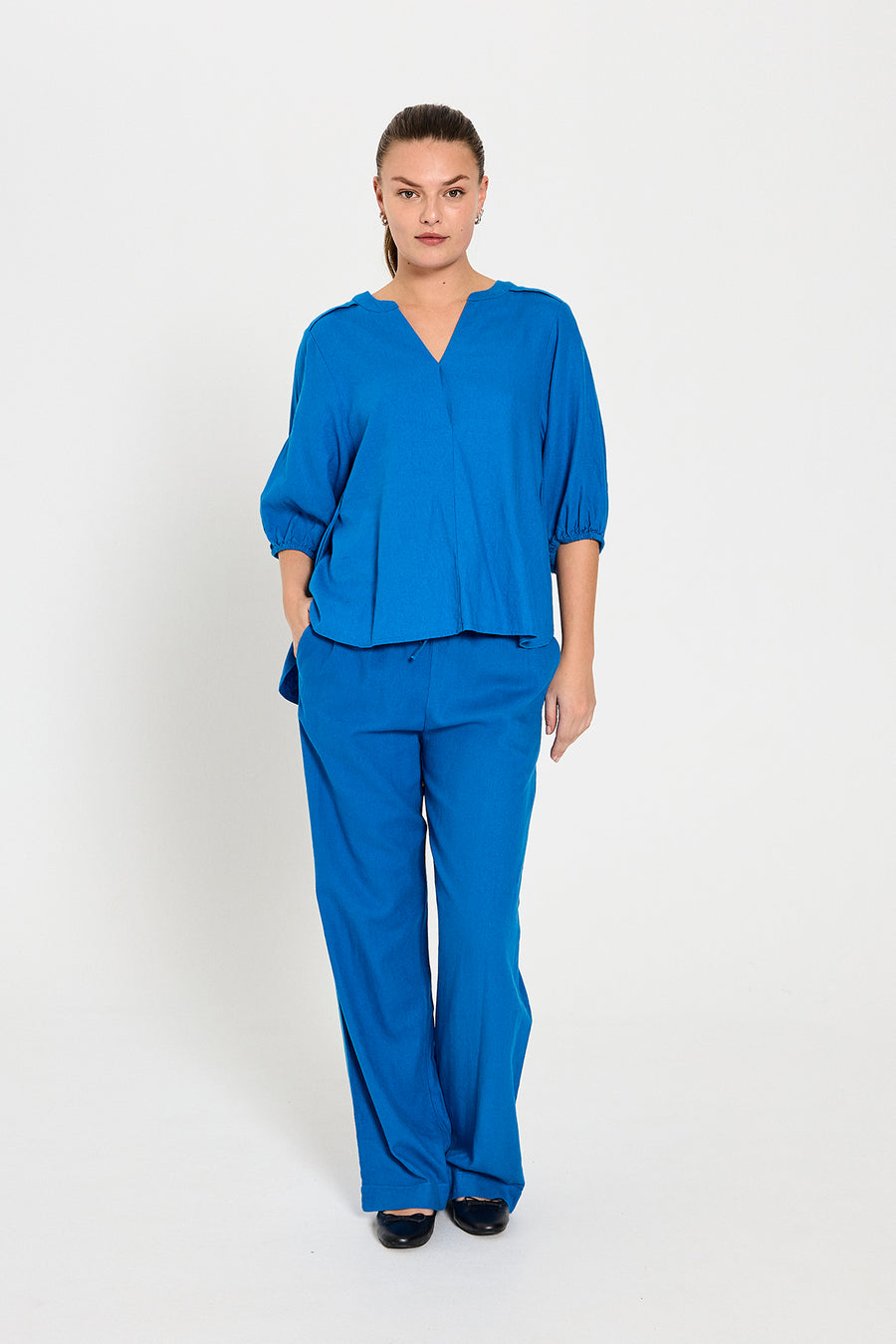 FQLAVA - LINEN BLOUSE - BLUE