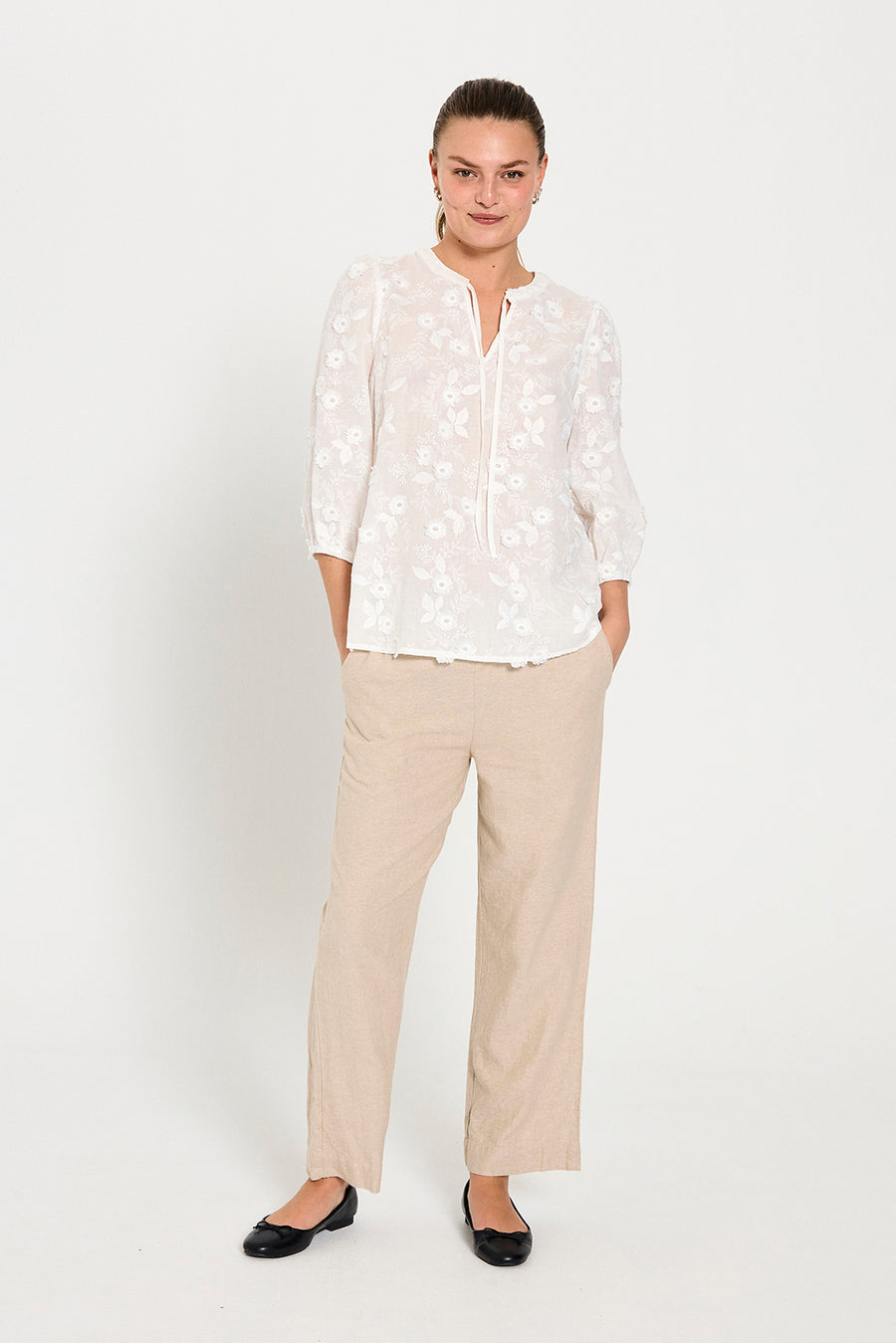 FQLAVA - LINEN ANKLE PANTS - BEIGE