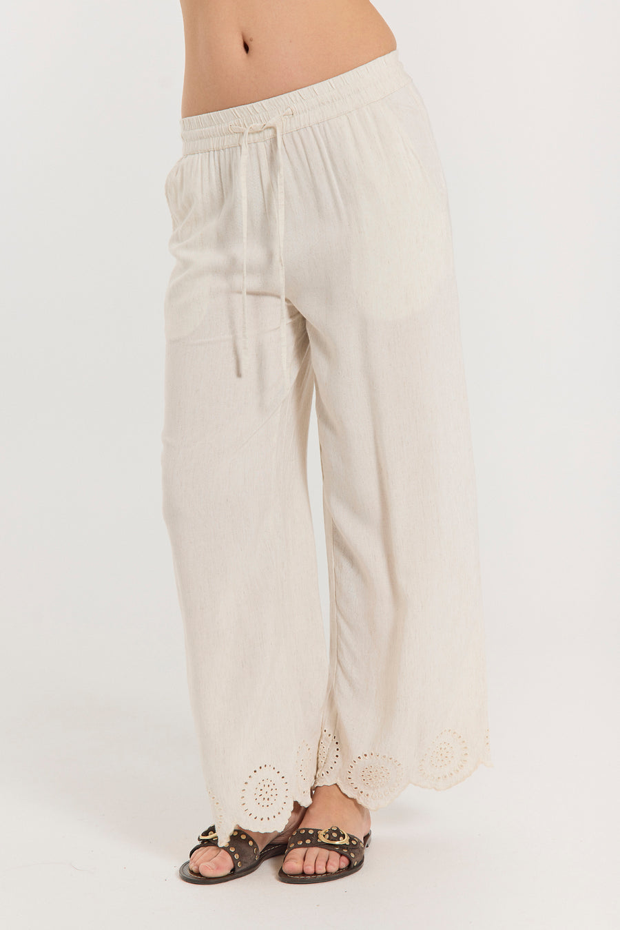 Fqlinus - broek met borduurwerk anglaise - beige